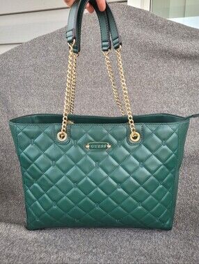 *Rare* NWT GUESS Quincey Forest Green Quilted Tote Handbag